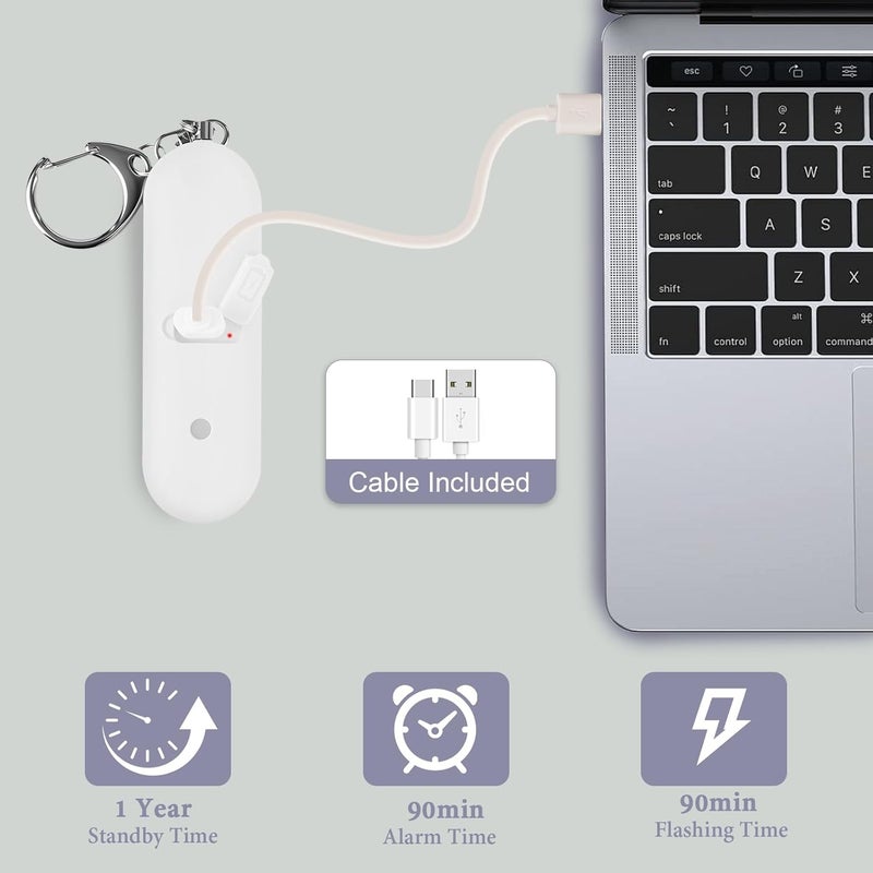SaForFe Personal Safety Alarm - Waterproof Rechargeable Security Alarm - 140dB Extra Loud Siren & Strobe Light - Self Defense Keychain - Gift for Women, Teenagers, College Girls, Seniors (White) - Image 5